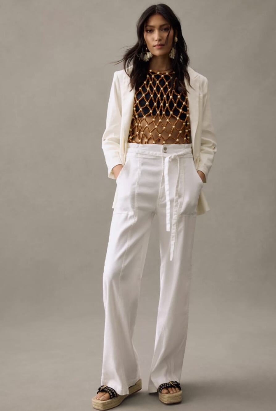 Hudson White Tie Waist Wide Leg Pants High Rise Size 8/29